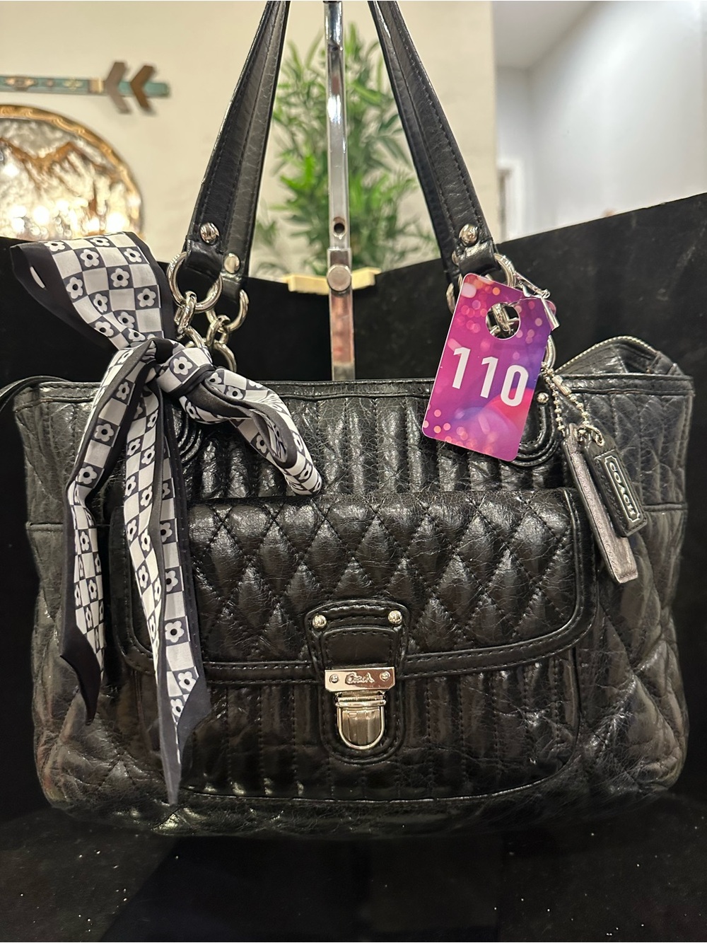 Coach #110 Poppy  Quilted Leather Tote with Front Flap Pocket Leather Satchel